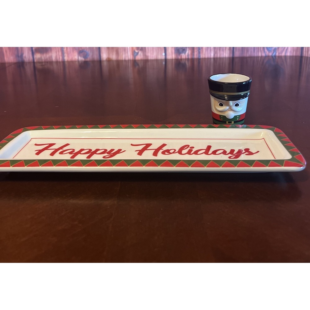 Appetizer Christmas Tray And Nutcracker Toothpick Holder Dei Happy‎ holidays